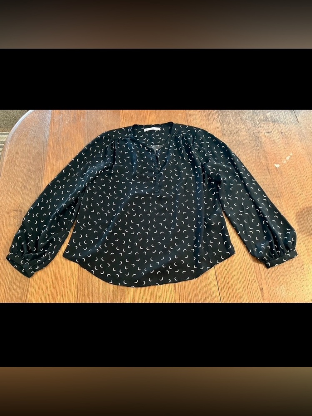 Black Crescent Moon-Print Long-Sleeve Blouse